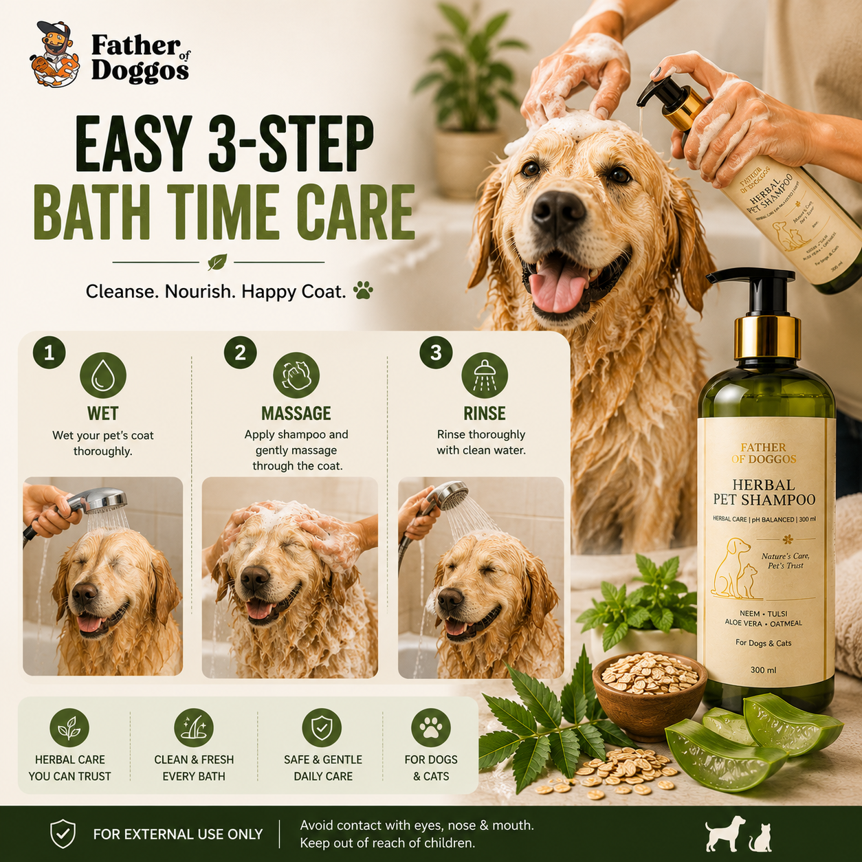 Herbal Pet Shampoo for Dogs & Cats – 300 ml