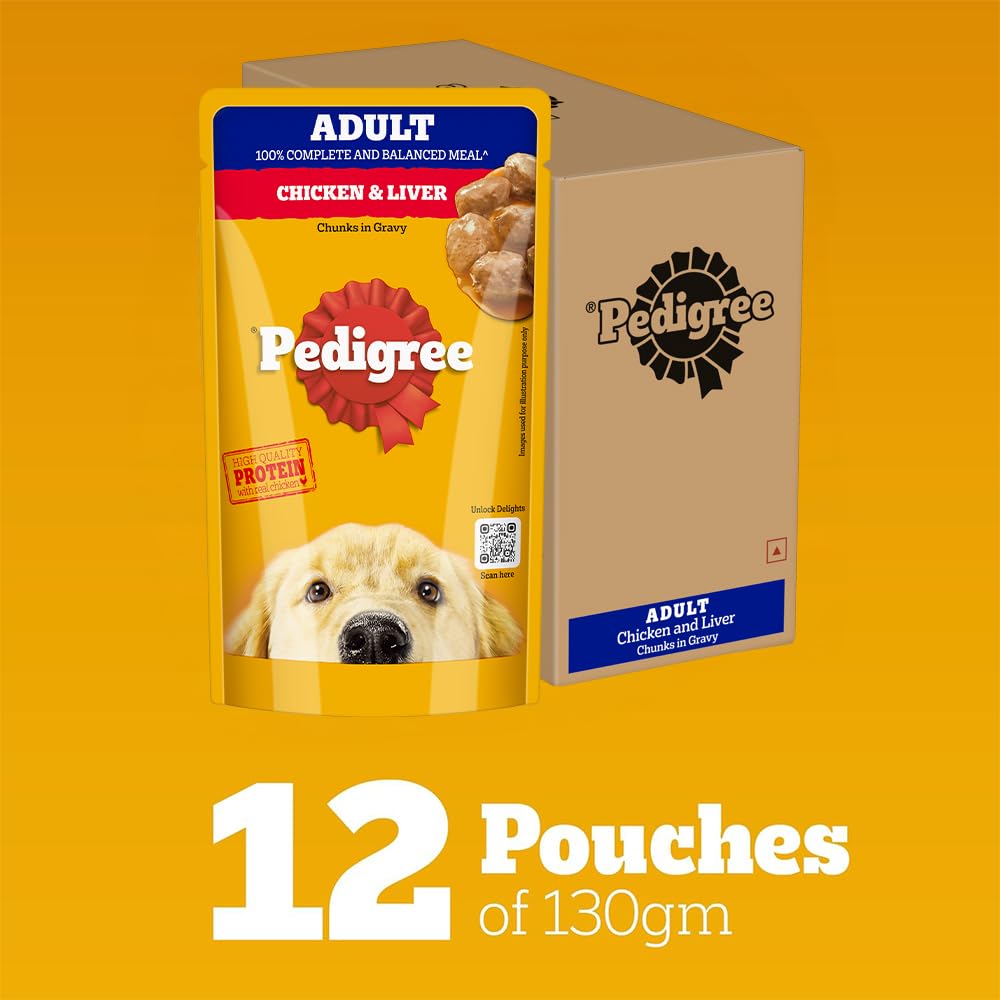 Pedigree Adult Wet Dog Food - Chicken & Liver Gravy - 130g x 12