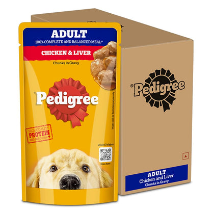 Pedigree Adult Wet Dog Food - Chicken & Liver Gravy - 130g x 12