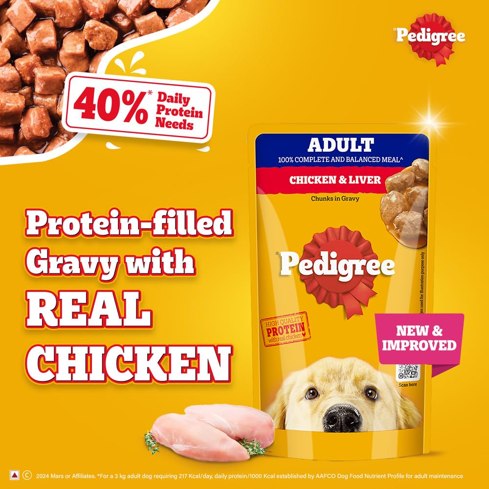 Pedigree Adult Wet Dog Food - Chicken & Liver Gravy - 130g x 12