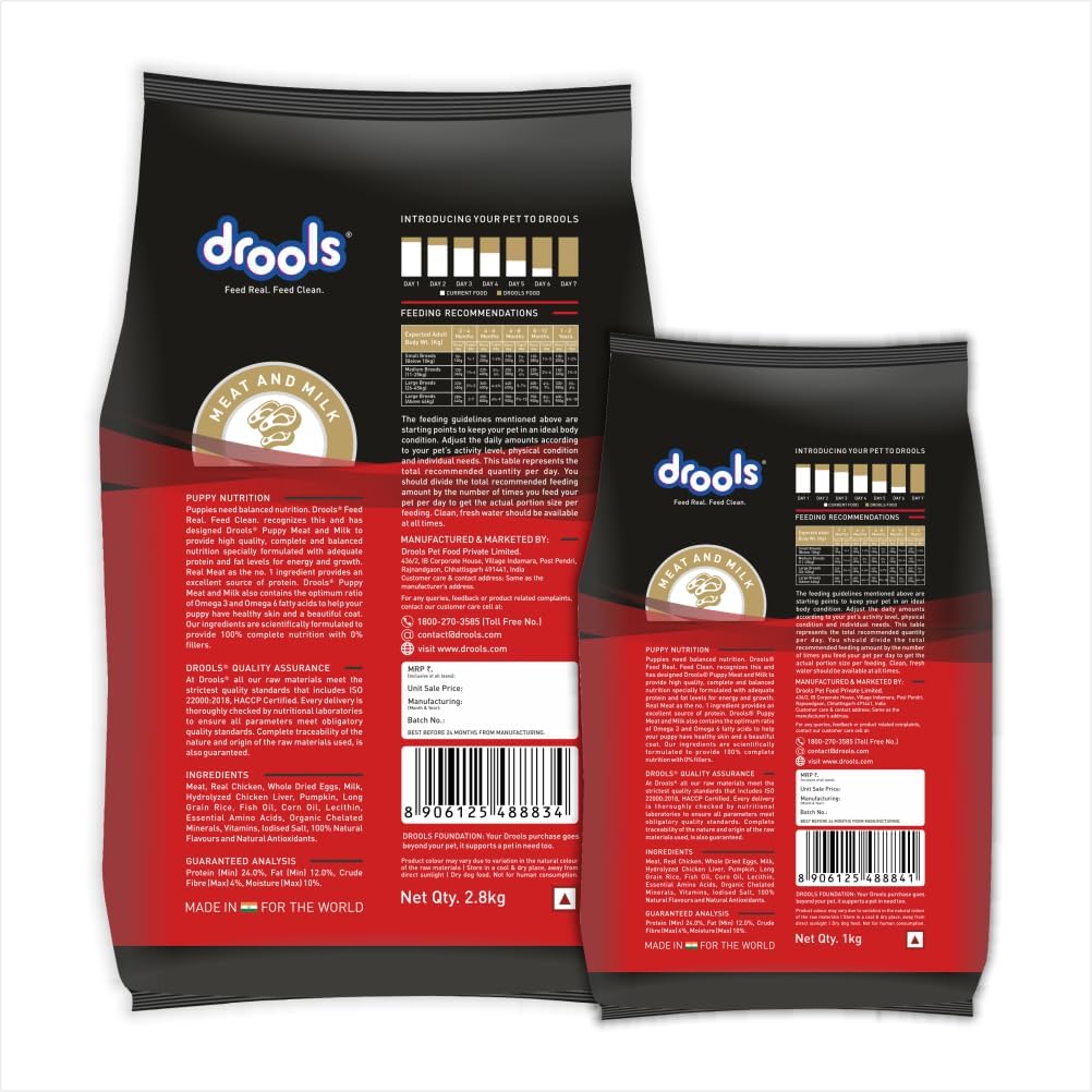 Drools Puppy Dry Dog Food - Meat & Milk - 2.8kg + 1kg