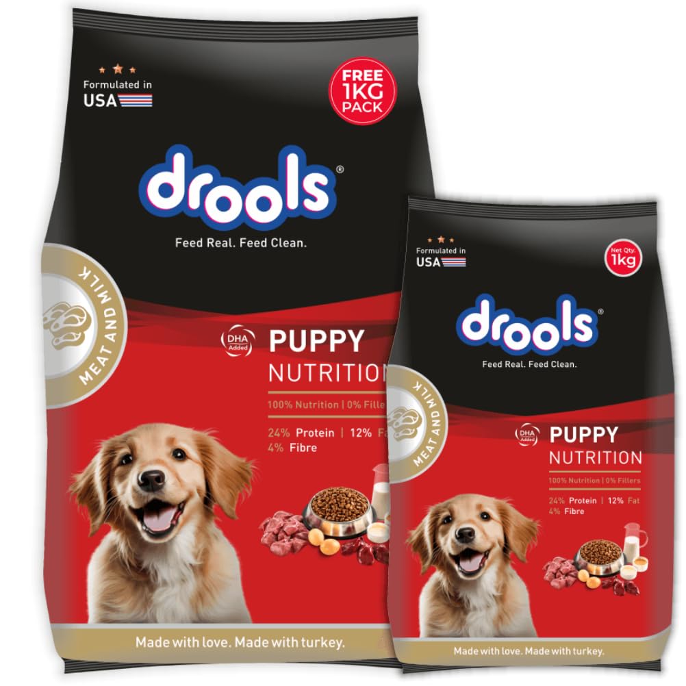 Drools Puppy Dry Dog Food - Meat & Milk - 2.8kg + 1kg