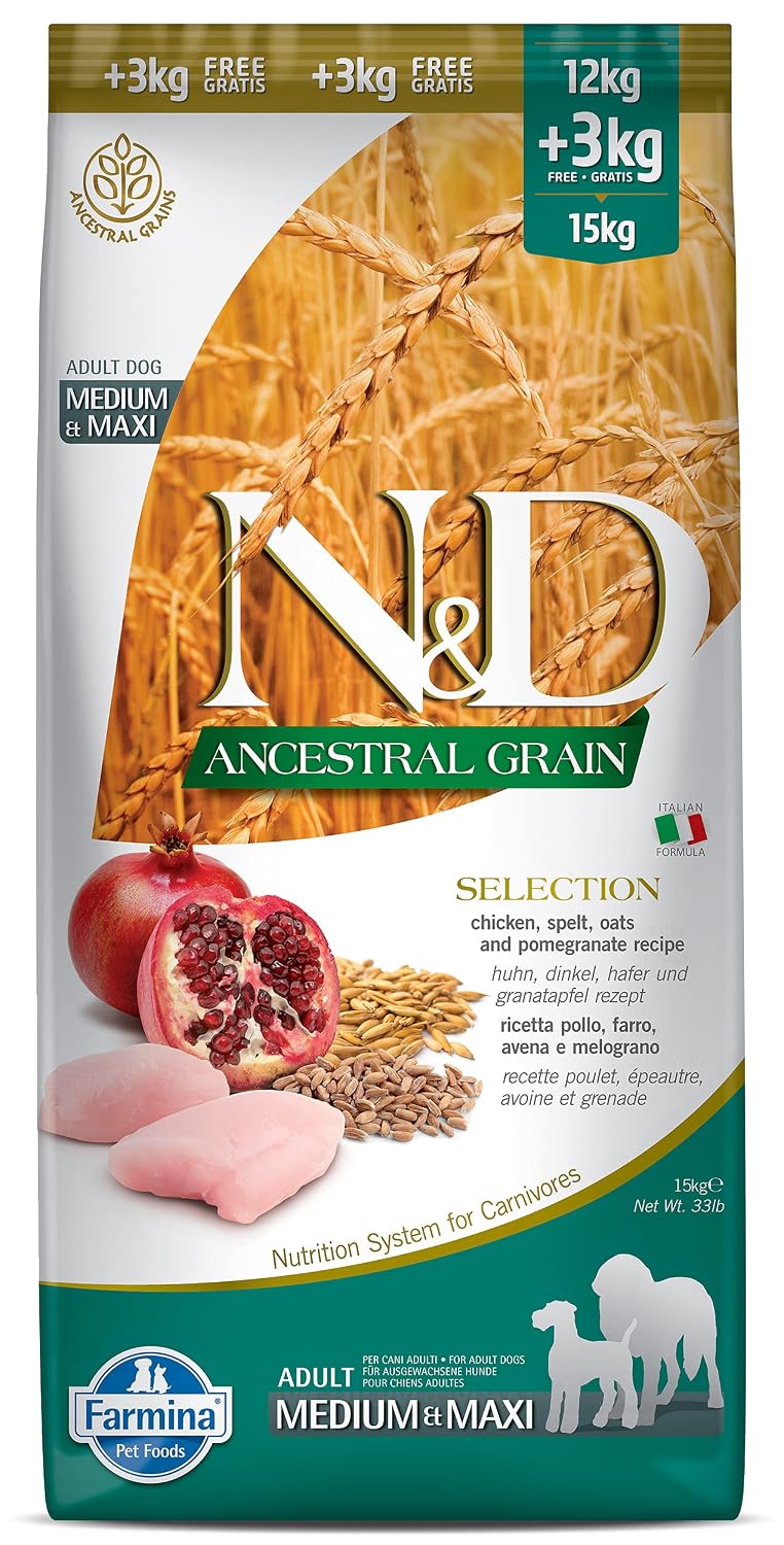 Farmina N&D Ancestral Grain Adult Medium/Maxi Dry Dog Food - 12kg + 3kg Free