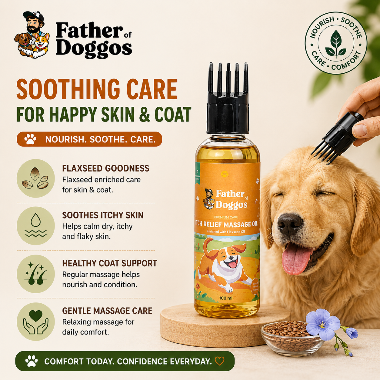 Flaxseed Itch Relief Massage Oil for Dogs & Cats – 100 ml