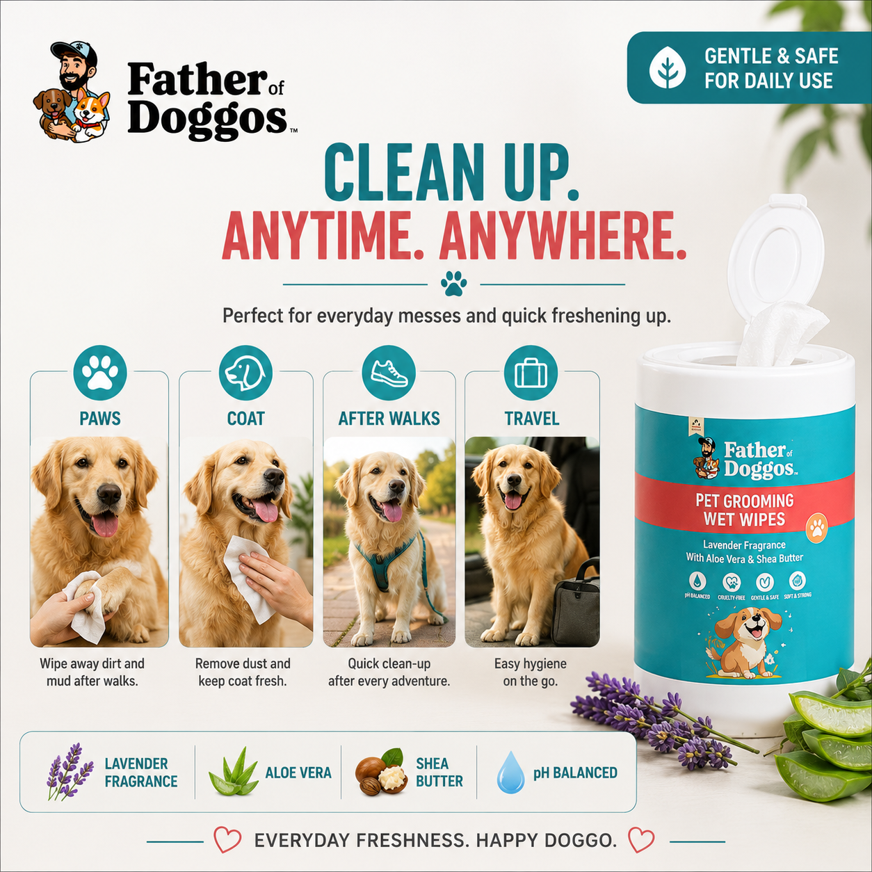 Pet Grooming Wet Wipes for Dogs – Lavender