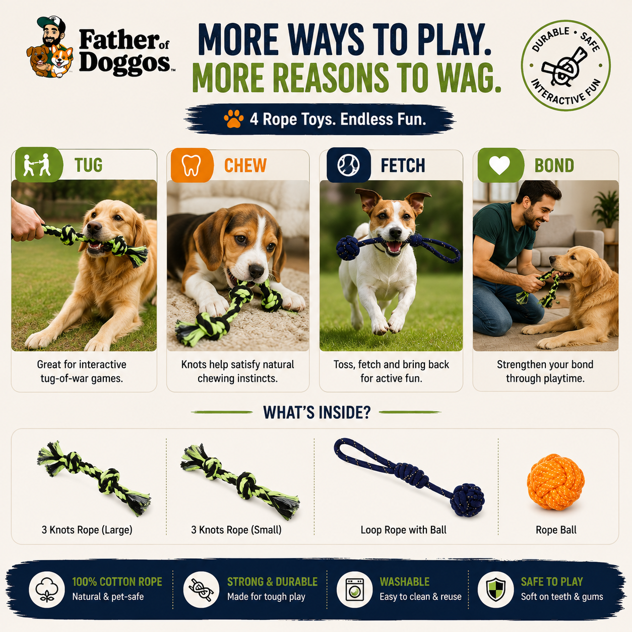 Cotton Rope Toy Set for Dogs & Puppies