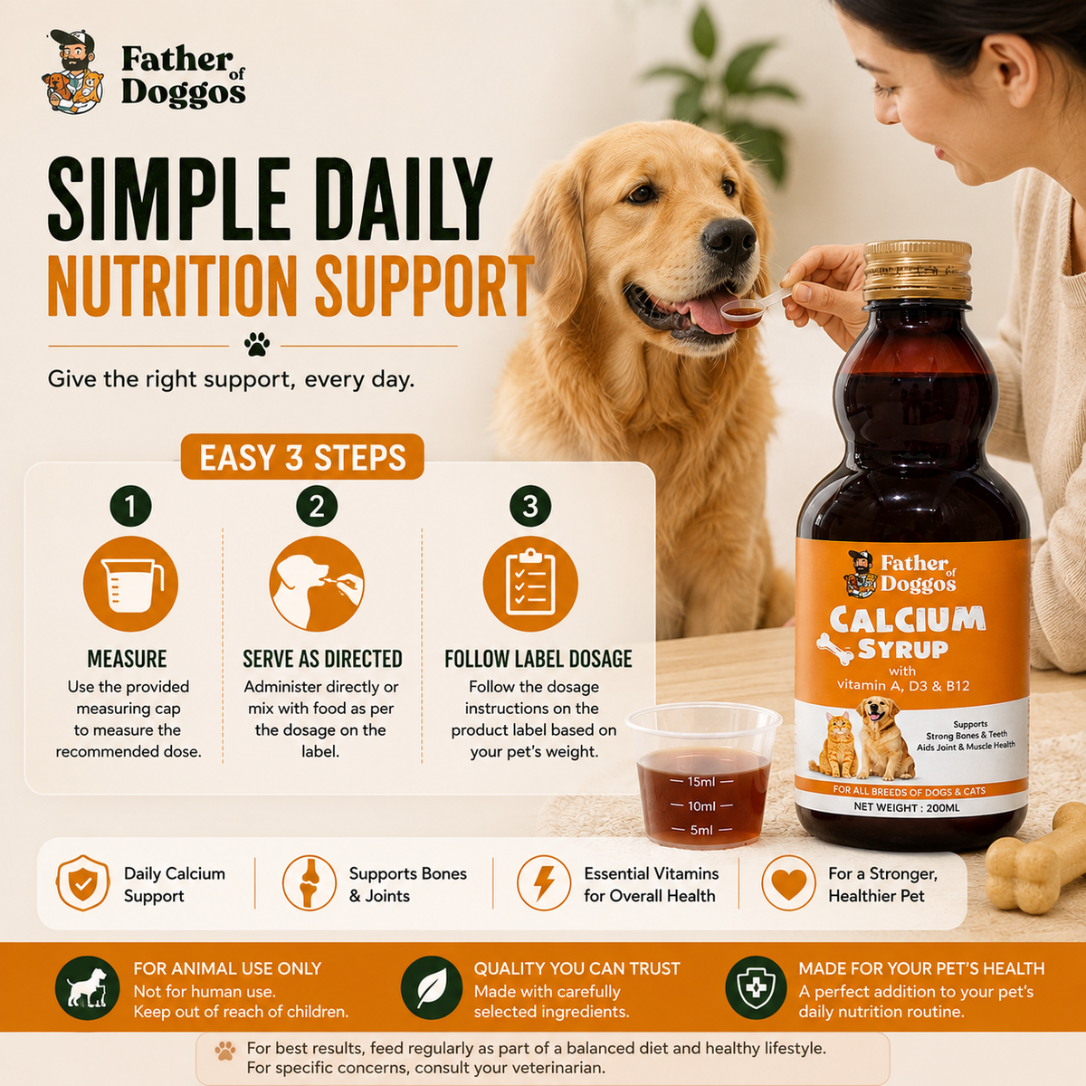 Calcium Syrup for Dogs & Cats – 200 ml