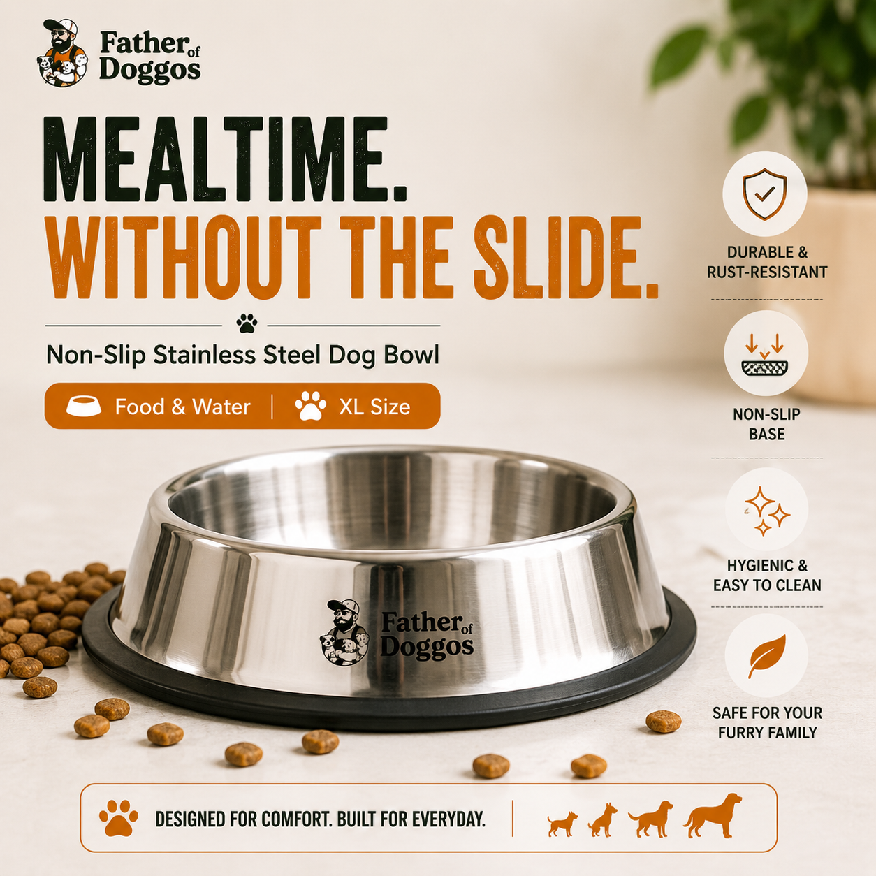 Non-Slip Stainless Steel Dog Bowl – XL Size