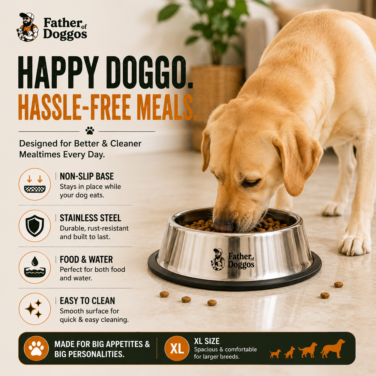 Non-Slip Stainless Steel Dog Bowl – XL Size