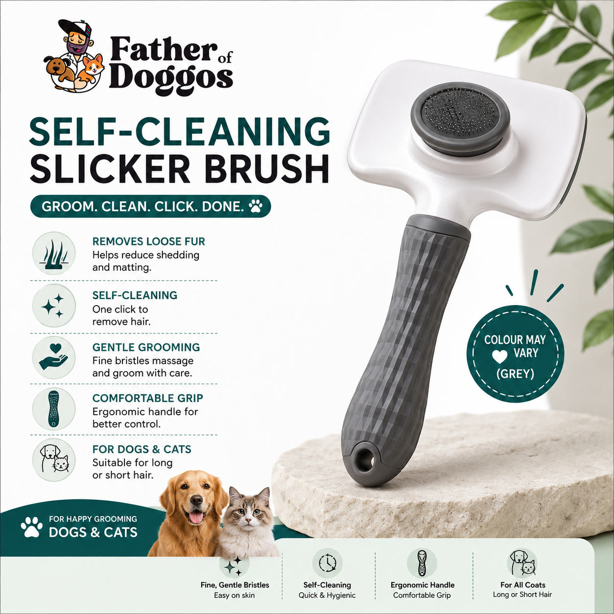 Self-Cleaning Slicker Brush for Dogs & Cats