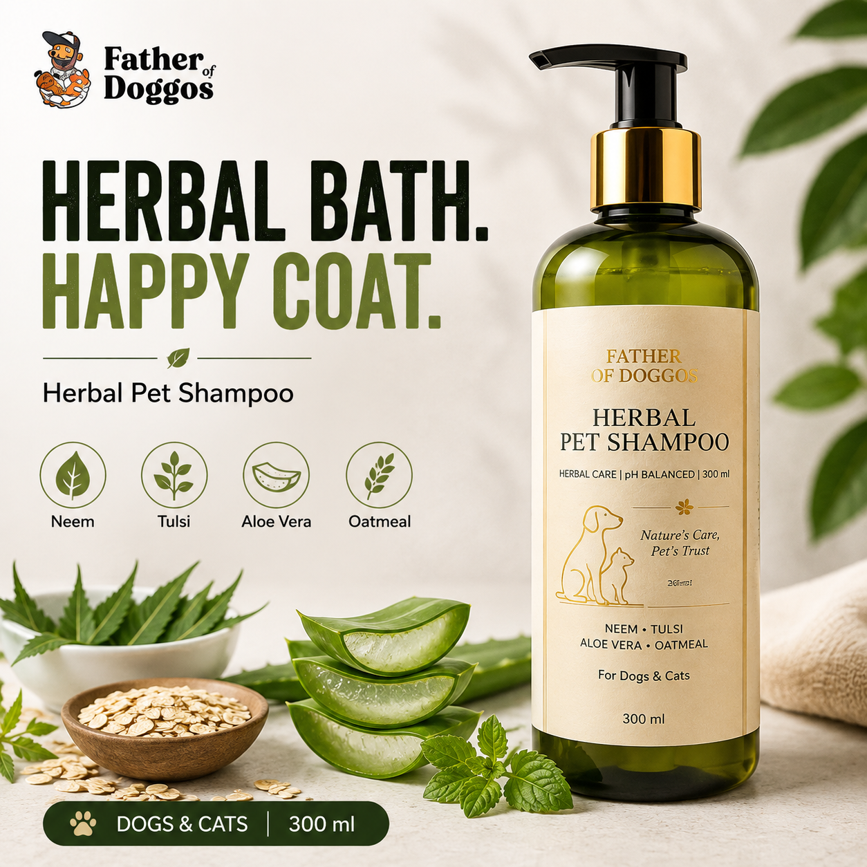 Herbal Pet Shampoo for Dogs & Cats – 300 ml