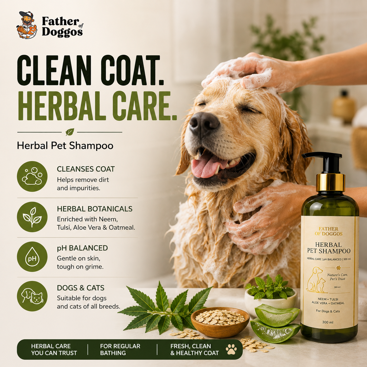 Herbal Pet Shampoo for Dogs & Cats – 300 ml